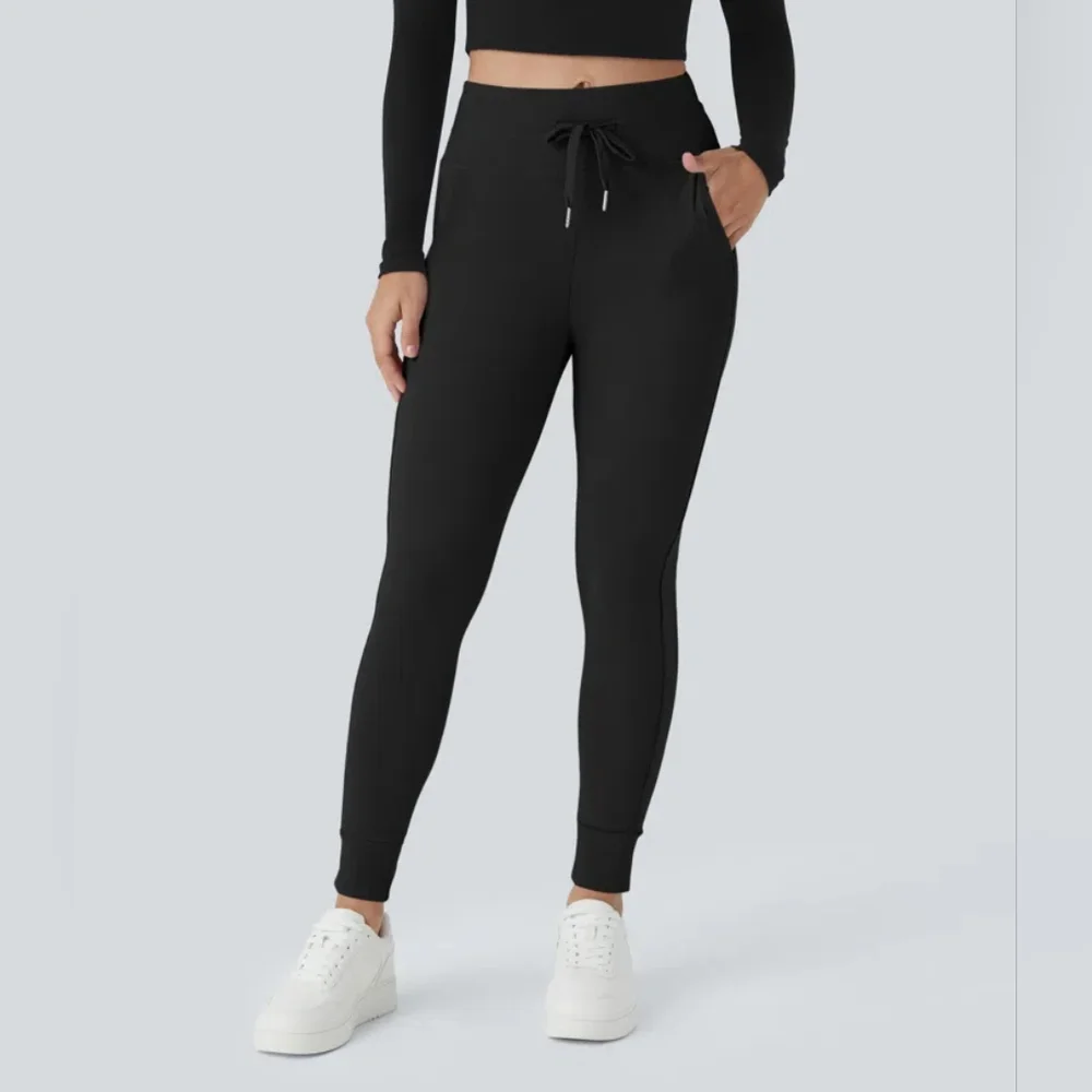 HALARA Softlyzero Plush High Waisted Drawstring Joggers Black Small Tall - Picture 2 of 8